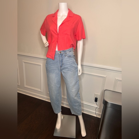 Women's Linen Short Sleeve Button Down Camp Shirt- A New Day, Pink - Picture 4 of 16